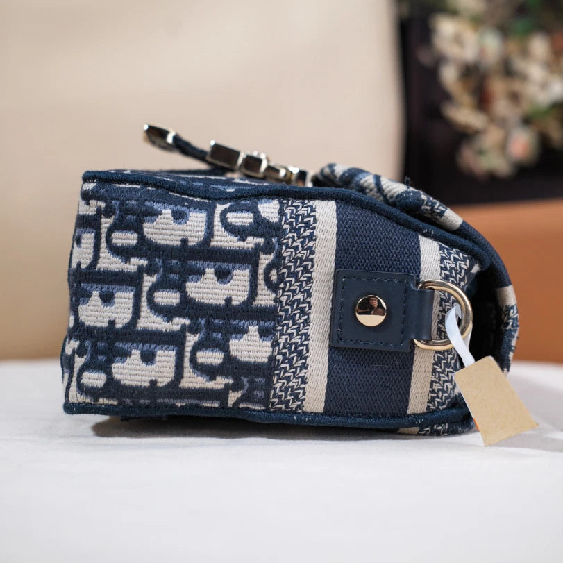 Christian Dior Camp PM Oblique Canvas Blue Shoulder Bag Crossbody SHW