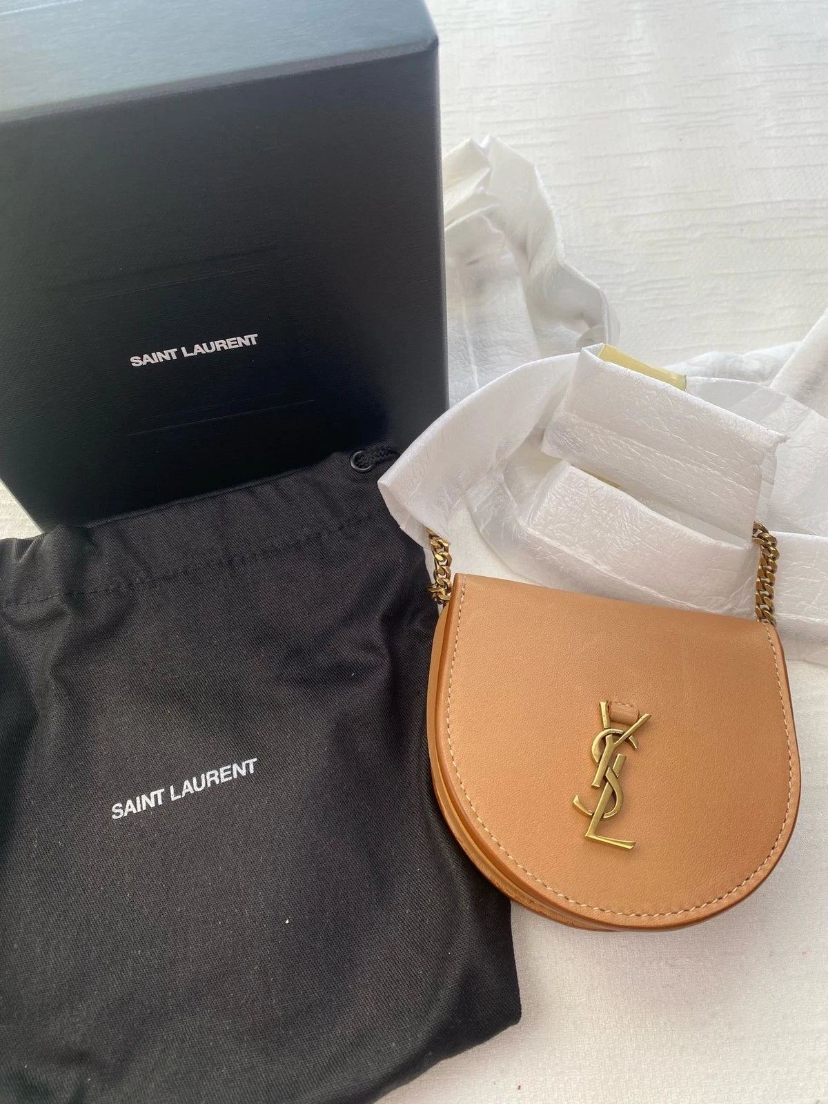 Saint Laurent Beige Leather Mini Crossbody Bag For Women