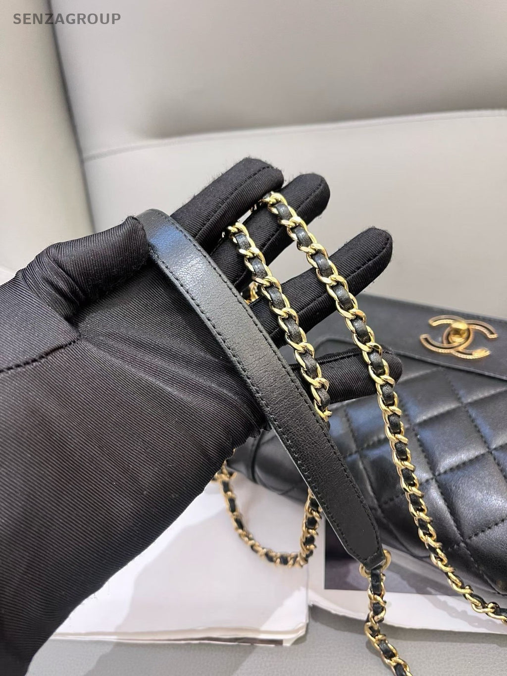 CHANEL Classic Flap Calfskin Chain Shoulder bag Crossbody Black Gold Women