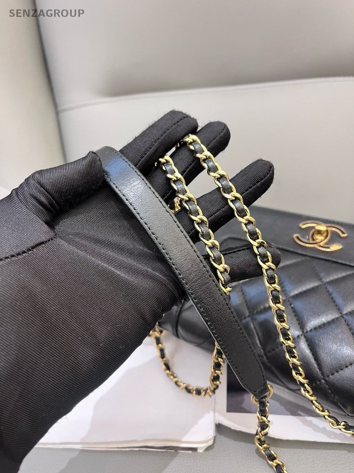 CHANEL Classic Flap Calfskin Chain Shoulder bag Crossbody Black Gold Women