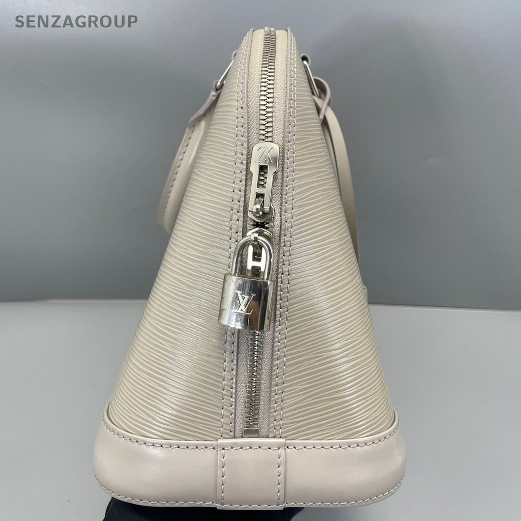 Louis Vuitton Alma MM Epi Leather Top Handle Gray White Handbag Women