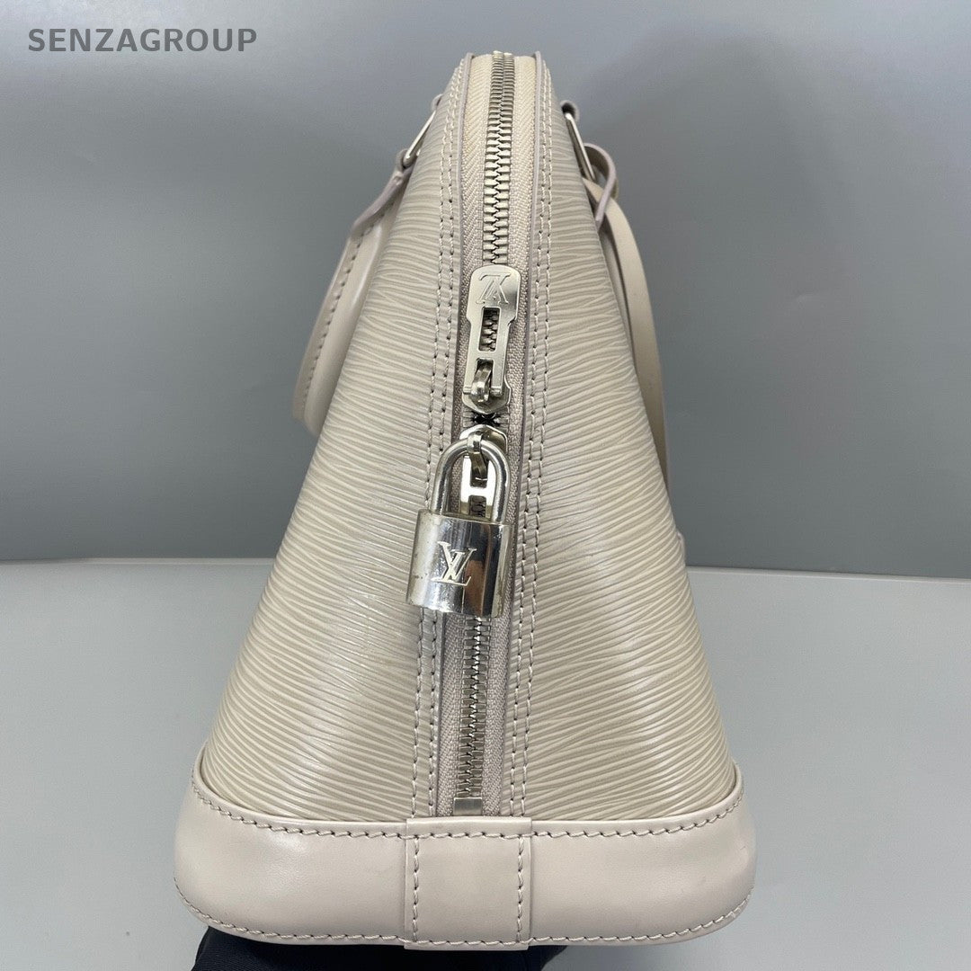 Louis Vuitton Alma MM Epi Leather Top Handle Gray White Handbag Women