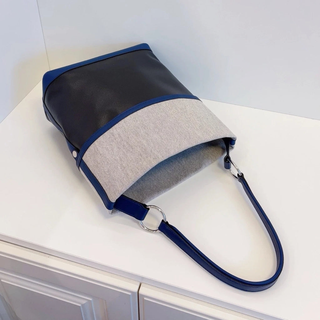 Hermes Colroule25 Canvas Bucket Shoulder Bag Black White Silver Unisex Adults
