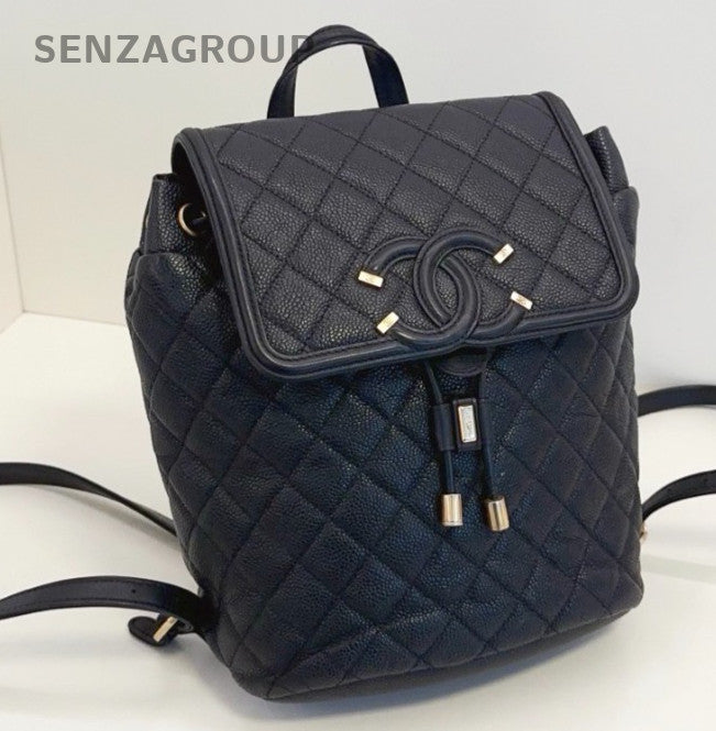 Chanel Vanity Case Calfskin PM Backpack Black Gold Used Women Classic Diamond