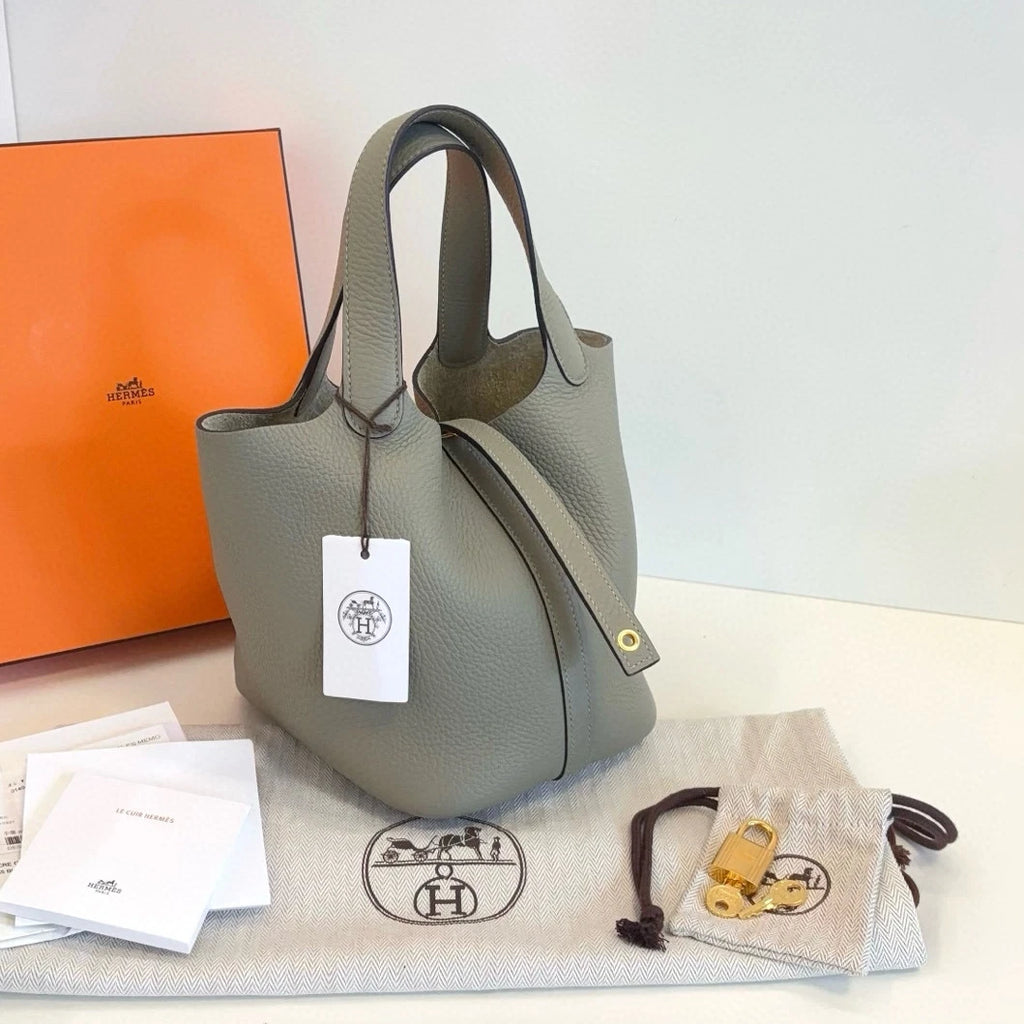 Hermes Picotin18 Tote Top Handle Bag Green Gold Used Women Classic Fashion