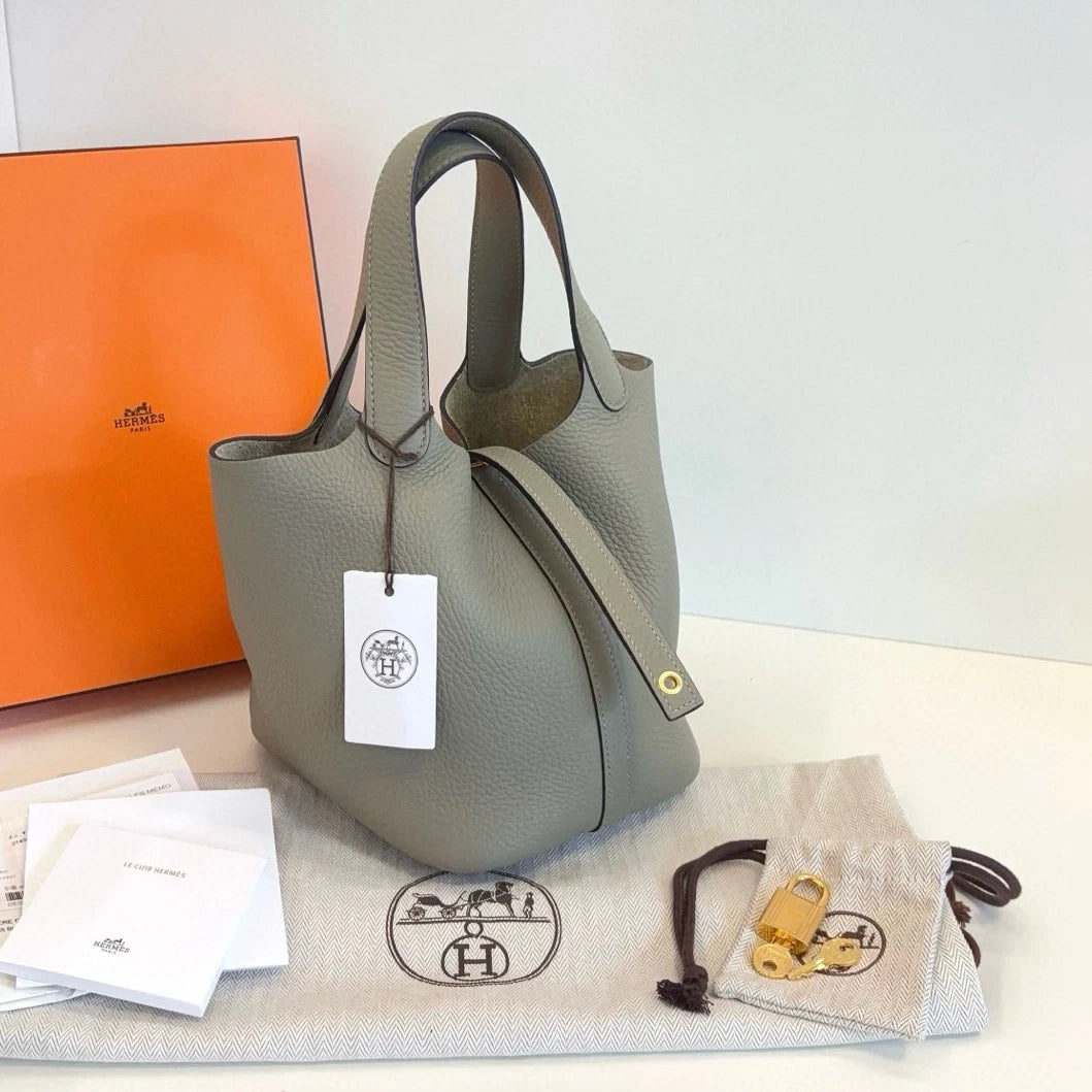 Hermes Picotin18 Tote Top Handle Bag Green Gold Used Women Classic Fashion