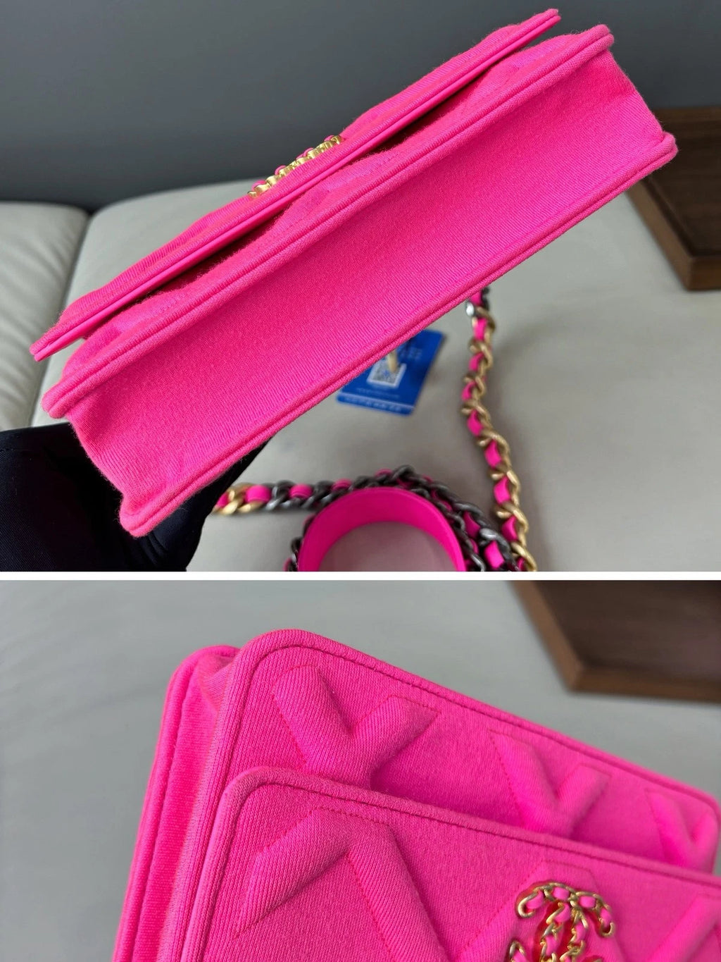 Chanel 19Bag Woc Chain Shoulder Crossbody Bag Pink Gold Hardware Women