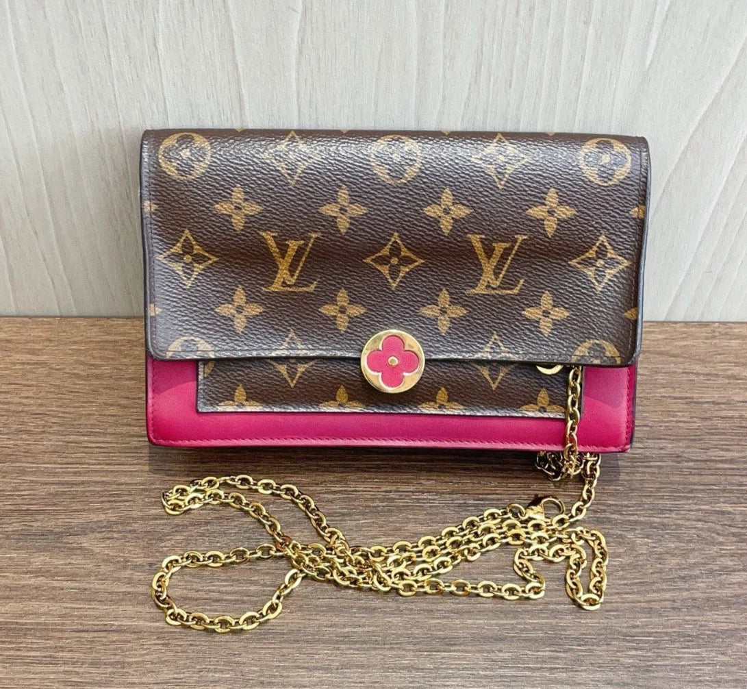 Louis Vuitton Flore WOC Monogram Red Chain Shoulder Bag Women Fashion
