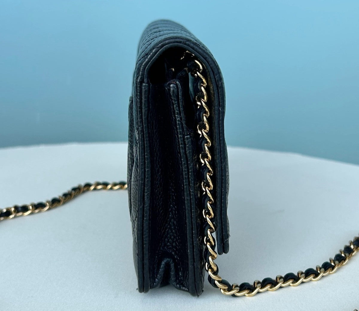 Chanel WOC Chain Calfskin Shoulder Crossbody Black Gold Women Classic Diamond
