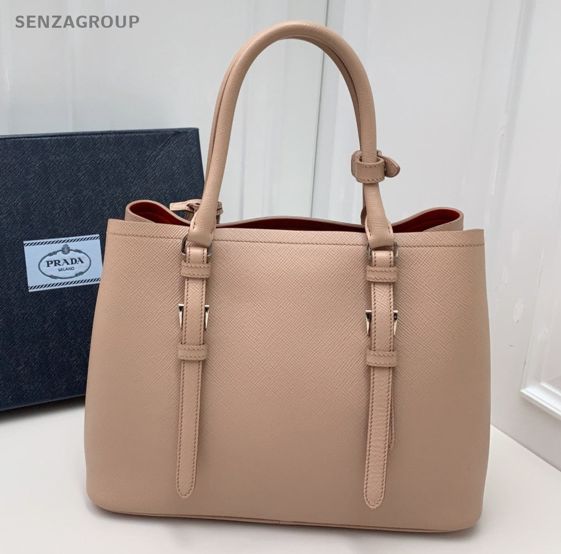 Prada Galleria 2Way Top Handle Bag Crossbody Pink Silver Used Women Classic