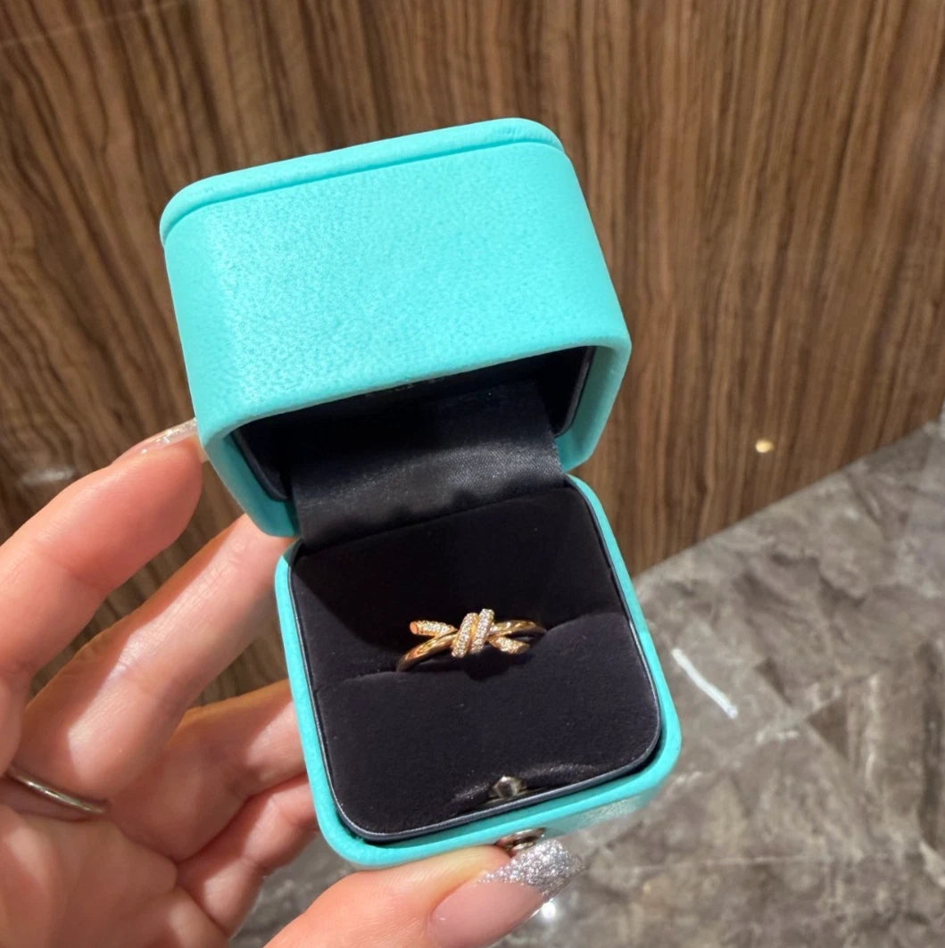 Tiffany &amp; Co. Tiffany Knot 18K Rose Gold with Diamonds Band Ring EU51/US5.75