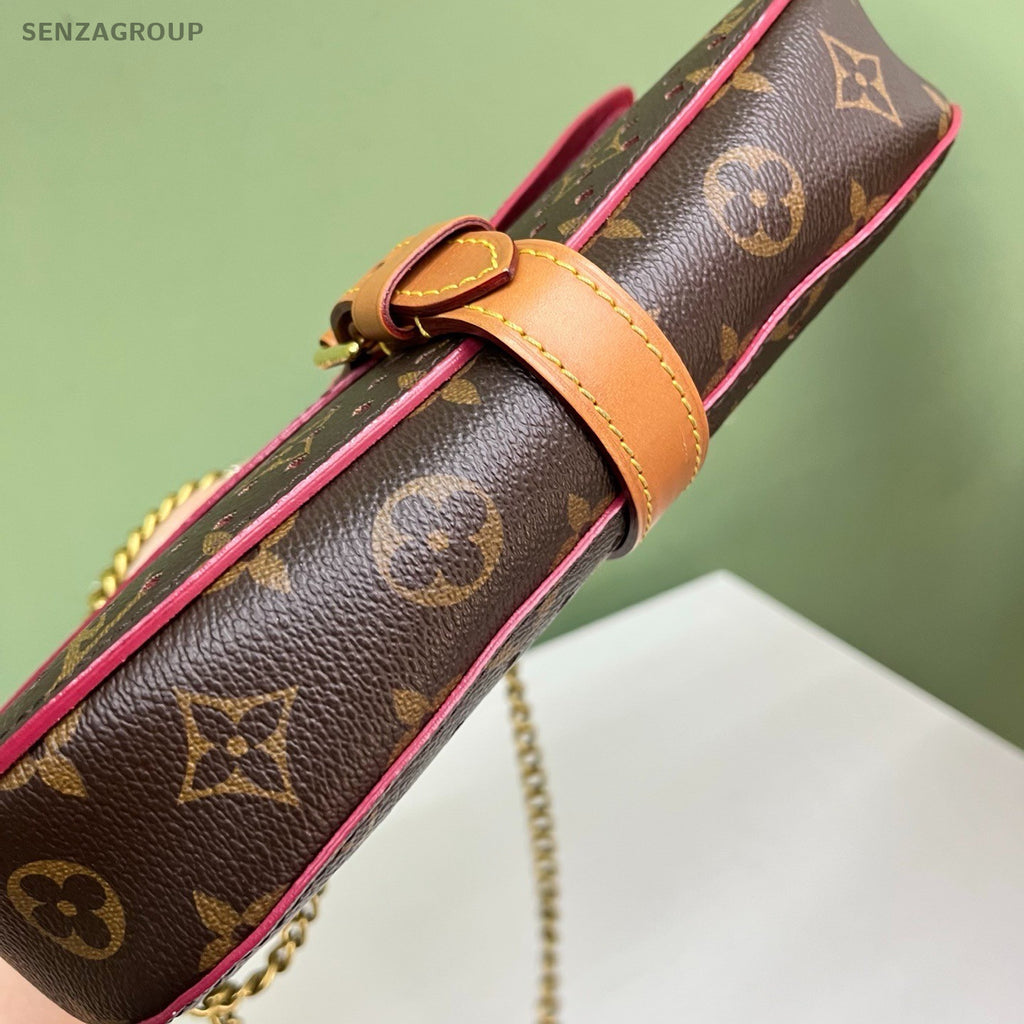 Louis Vuitton Saumur Monogram Chain Crossbody Brown Gold Women Classic