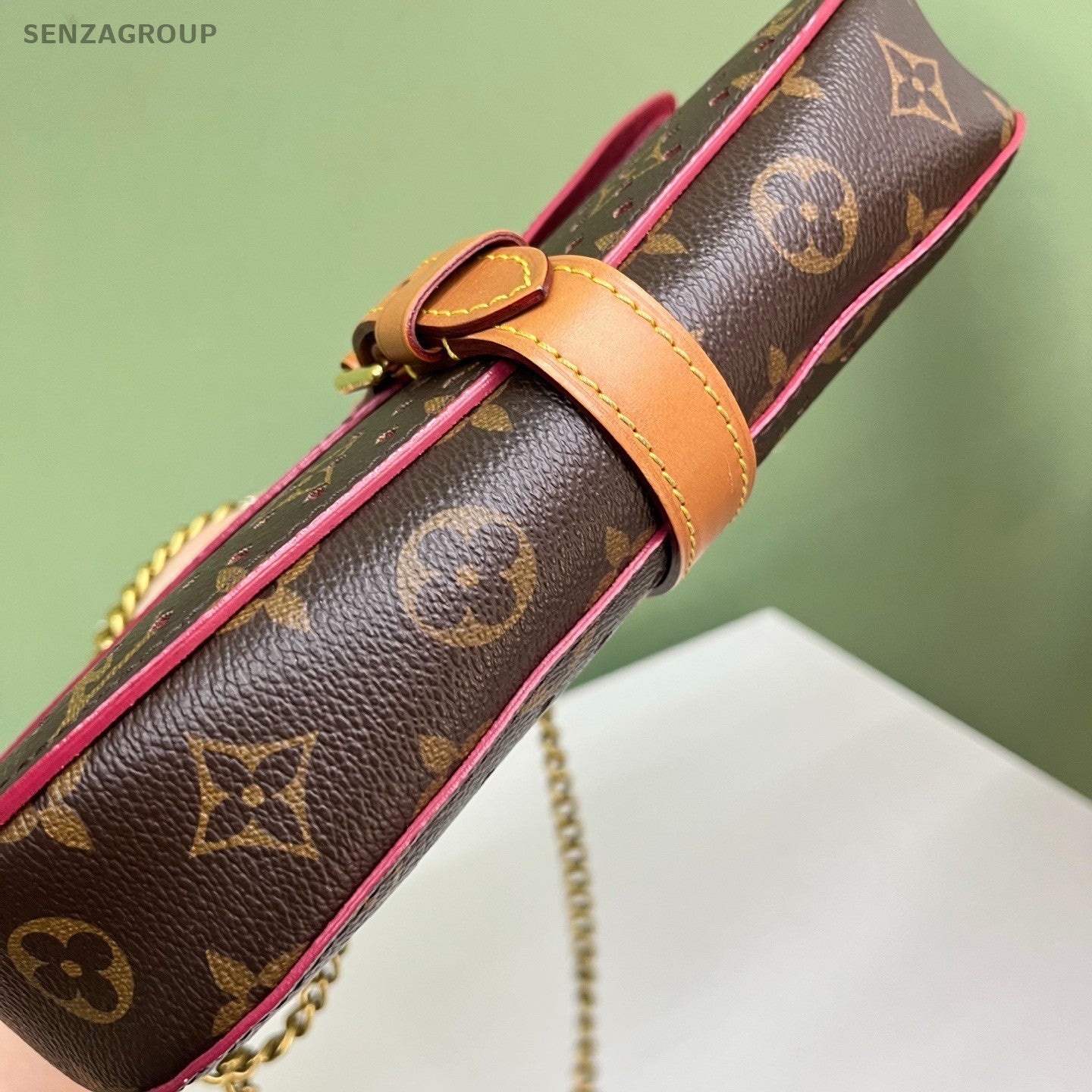 Louis Vuitton Saumur Monogram Chain Crossbody Brown Gold Women Classic