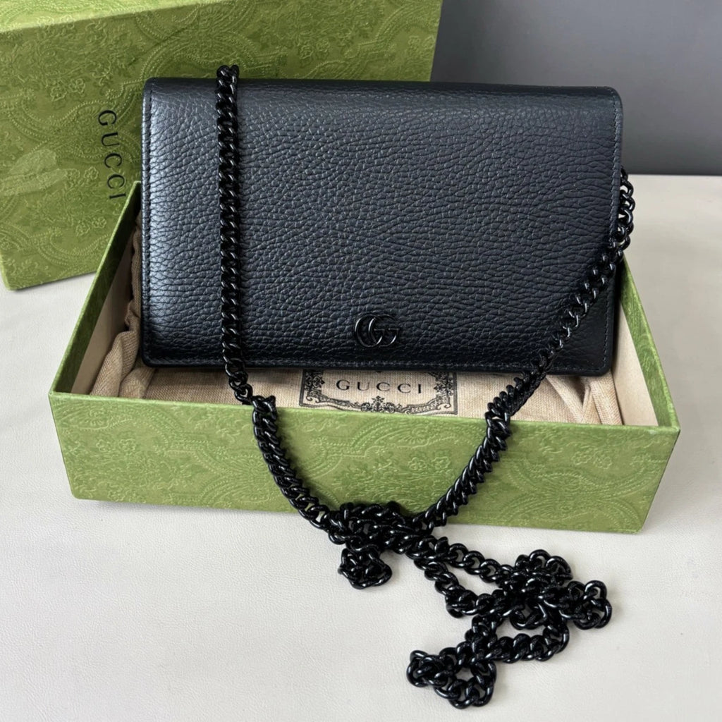 Gucci So Black Woc Chain Calfskin Shoulder Crossbody Bag Black Women Classic