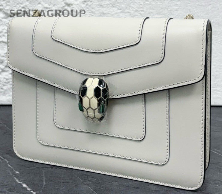 BVLGARI Serpenti Forever Chain 2Way Crossbody Shoulder Bag White Silver Women