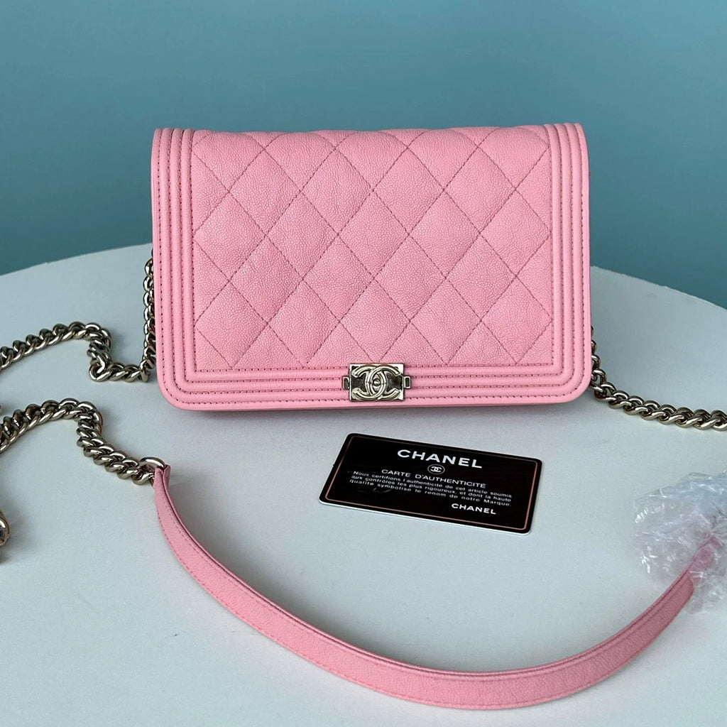 Chanel Leboy WOC Chain Calfskin Shoulder Crossbody Pink Silver Women Classic