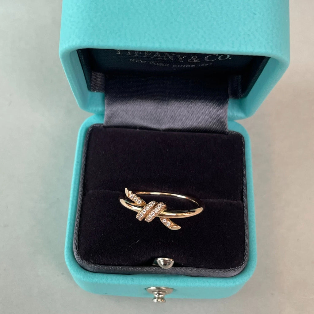 Tiffany &amp; Co. Tiffany Knot 18K Rose Gold Diamonds Band Ring EU53/US6.25