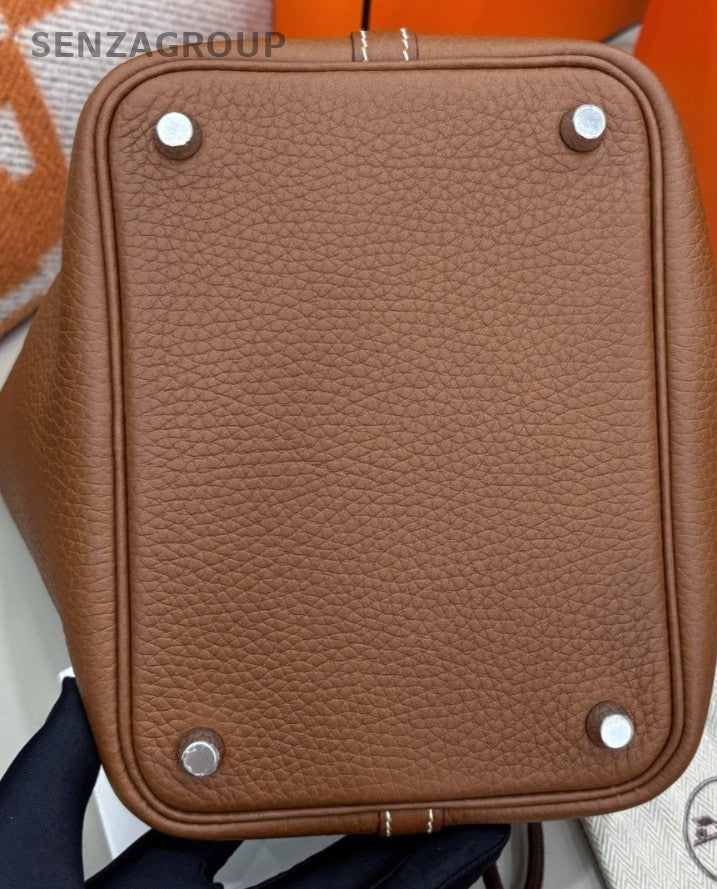 Hermes Picotin Lock Silver Hardware Tote Shoulder Bag Brown Used Women Classic