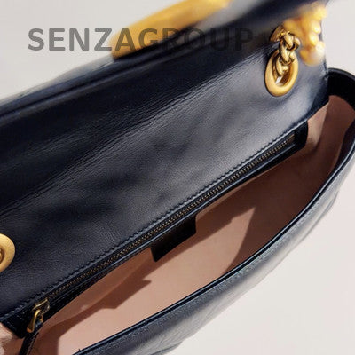 Gucci GG Marmont Medium Chain Shoulder Bag Black Gold Women's