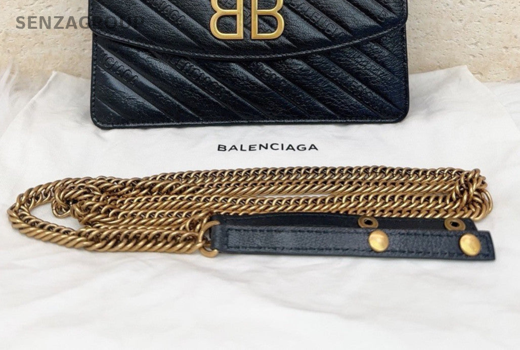 Balenciaga WOC Chain Shoulder Bag Black Gold Used Women Classic