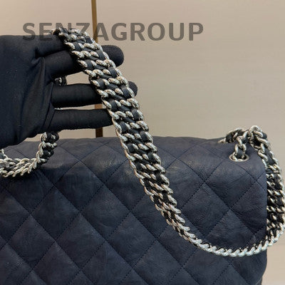 Chanel Classic Quilted Blue Silver Chain Shoulder Crossbody Bag