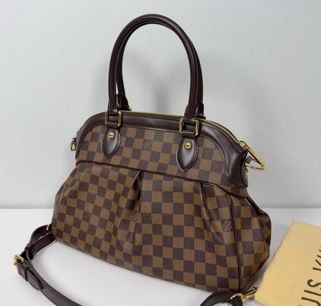 Louis Vuitton Trevi Damier Ebene Top Handle Shoulder Bag Brown Gold Women