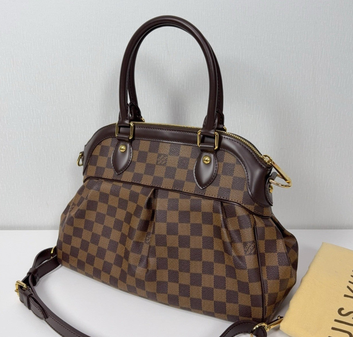 Louis Vuitton Trevi Damier Ebene Top Handle Shoulder Bag Brown Gold Women