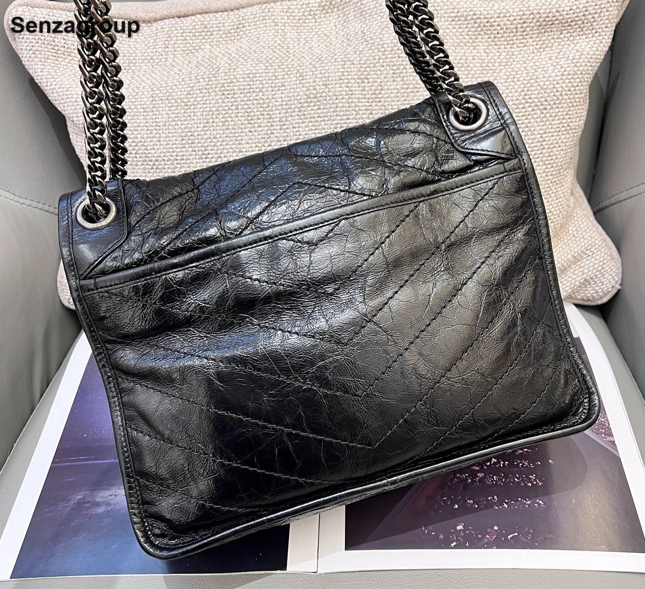 Saint Laurent Niki MM Chain Shoulder Bag Black Silver Women Classic