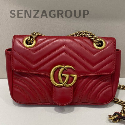 Gucci Marmont 22 Red Gold Chain Shoulder Crossbody Bag Classic Fashion