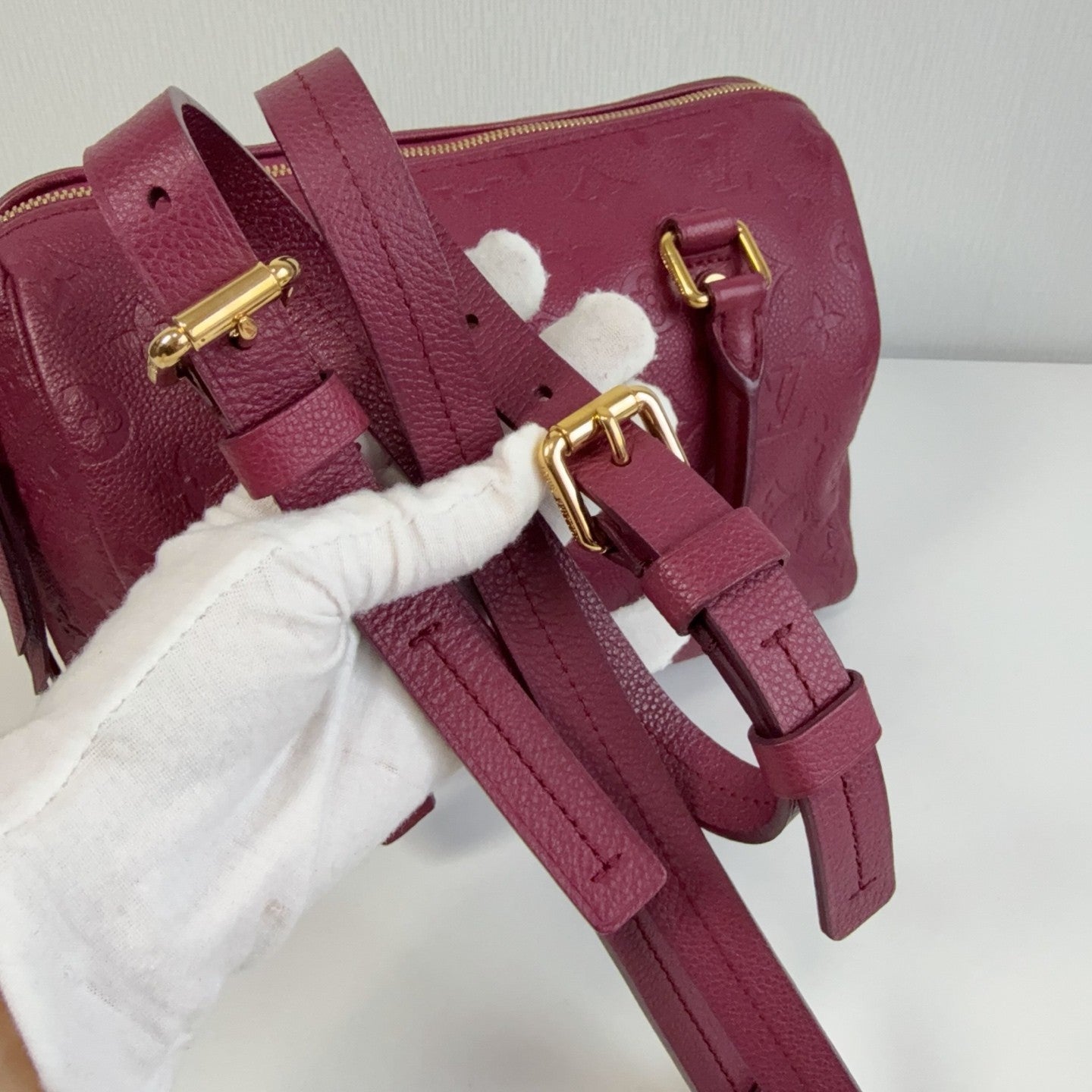 Louis Vuitton Speedy25 Monogram Top Handle Crossbody Purple Gold Women Classic