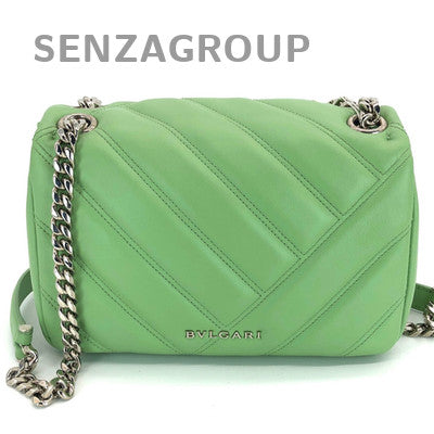 Bvlgari Serpenti Cabochon Green Leather Chain Shoulder Crossbody Bag