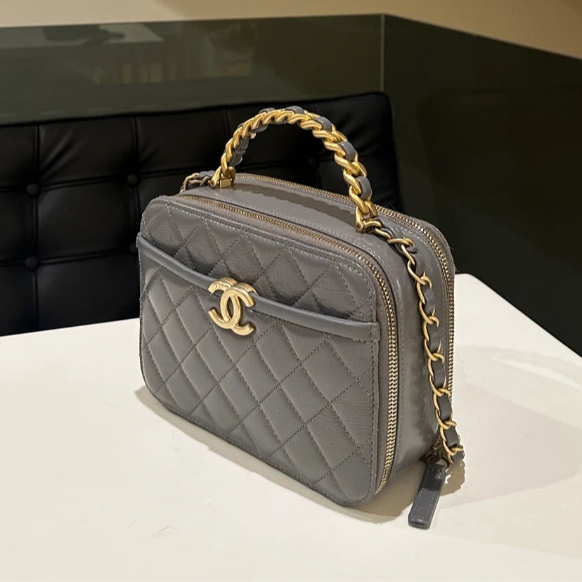 Authentic CHANEL Gray Classic Camera Crossbody Shoulder Bag