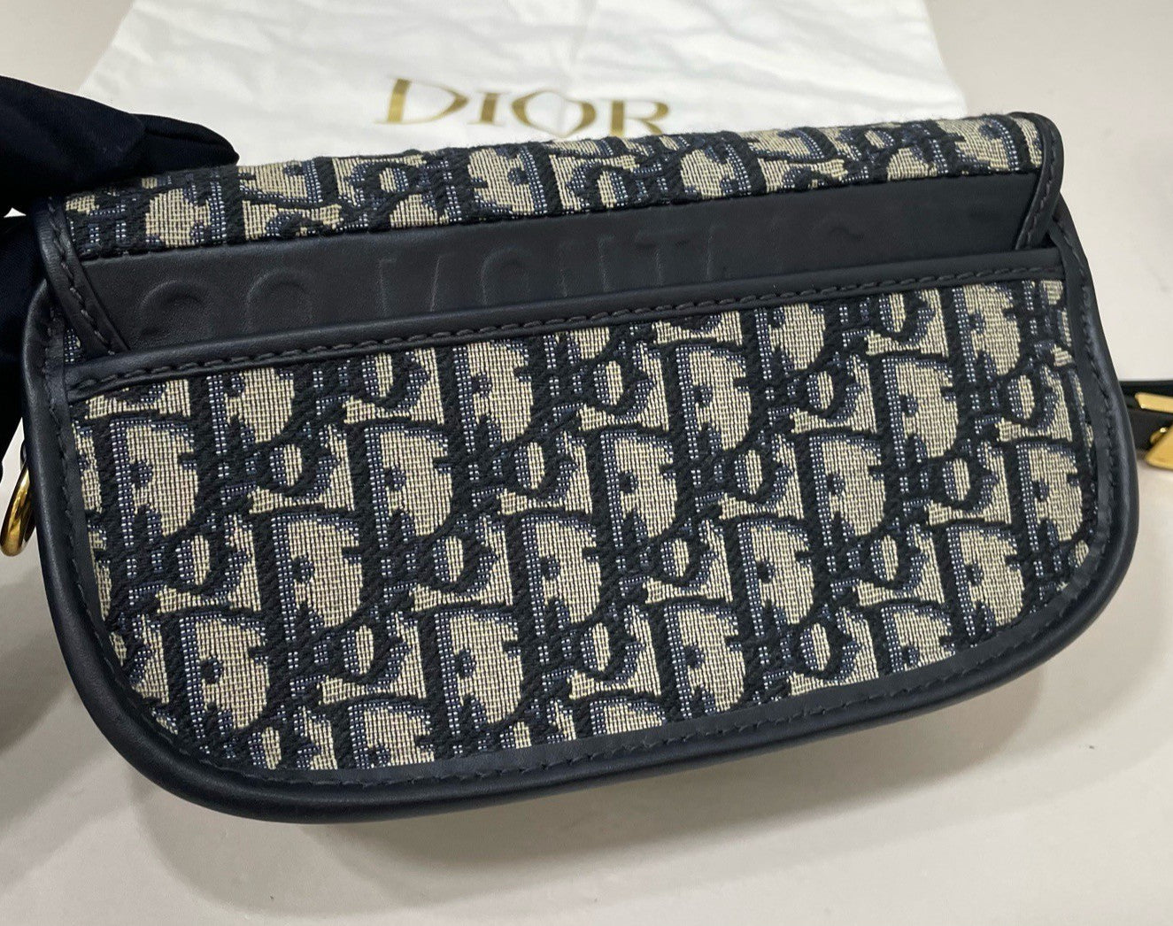 Christian Dior Oblique Bobby Shoulder Bag Black Gold Women Classic Fashion