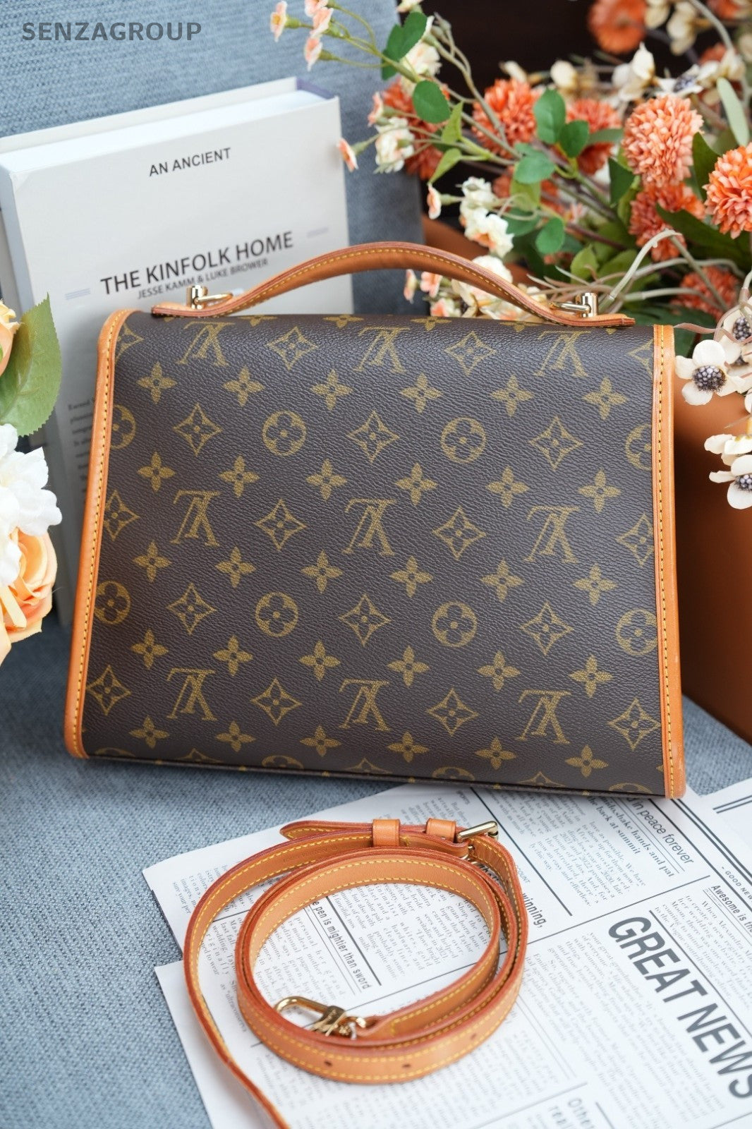 Louis Vuitton Bel Air PM Monogram Leather Handbag Shoulder Bag Women Brown
