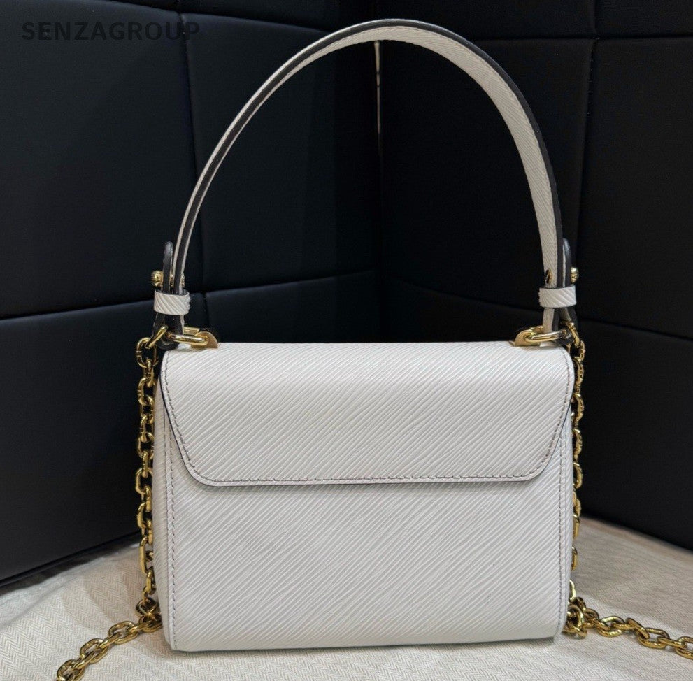 Louis Vuitton Twist Epi Leather Top Handle Bag Chain Crossbody White Gold Women