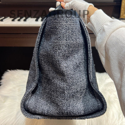 Chanel Large Black Gray Woven Tote Beach Bag Classic Women's Handbag