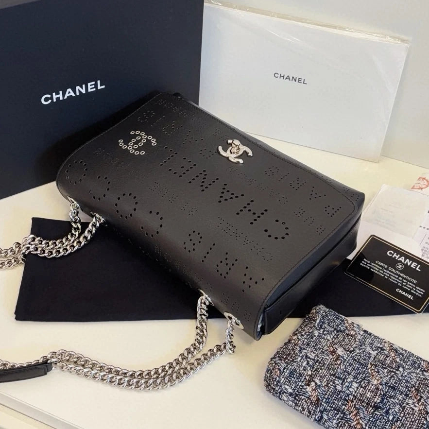 Chanel Classic Flap Chain Shoulder Bag Crossbody Black Silver Women Fashion