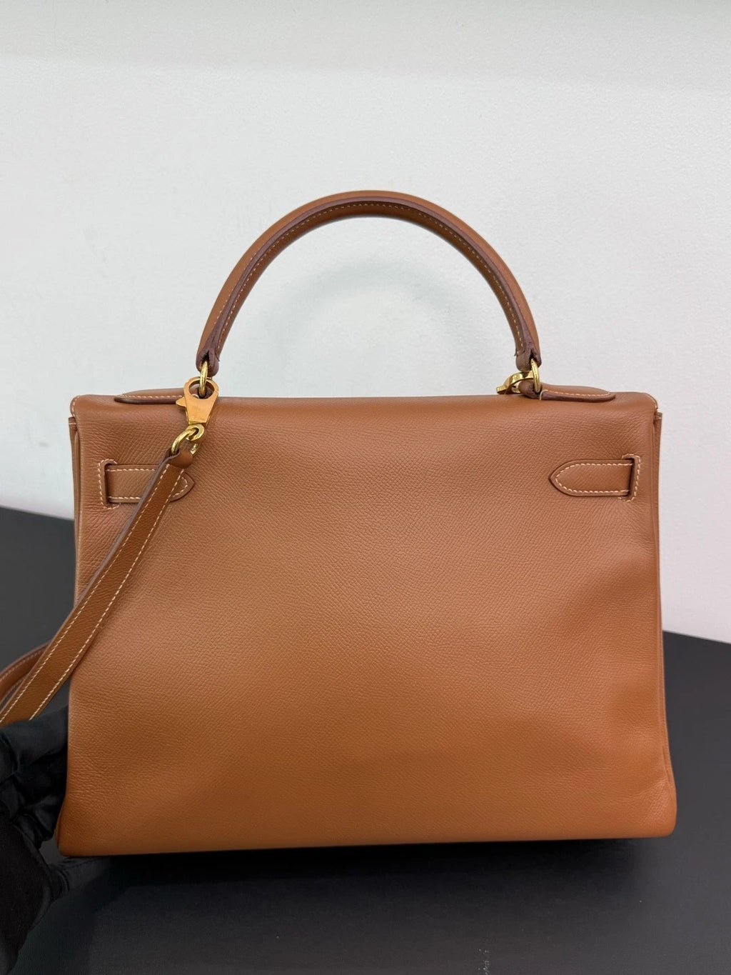 Authentic Hermes Kelly 32 Courchevel Tote Top Handle Crossbody Bag Brown GHD