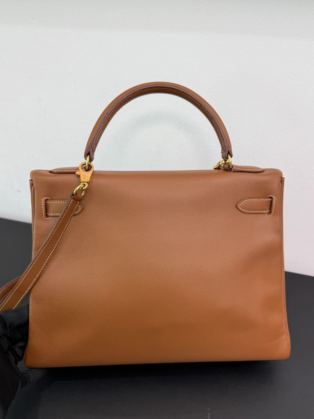 Authentic Hermes Kelly 32 Courchevel Tote Top Handle Crossbody Bag Brown GHD