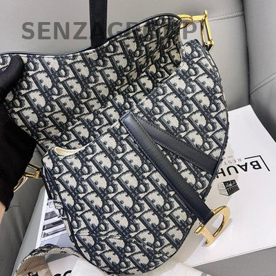 Dior Saddle Bag Medium Monogram Black Gold Shoulder Crossbody Bag
