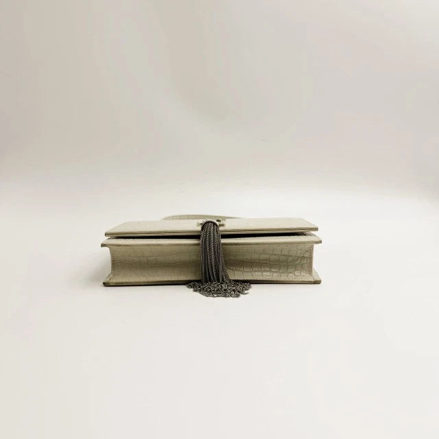 YSL Silver White Kate Chain Shoulder Crossbody Bag For Women