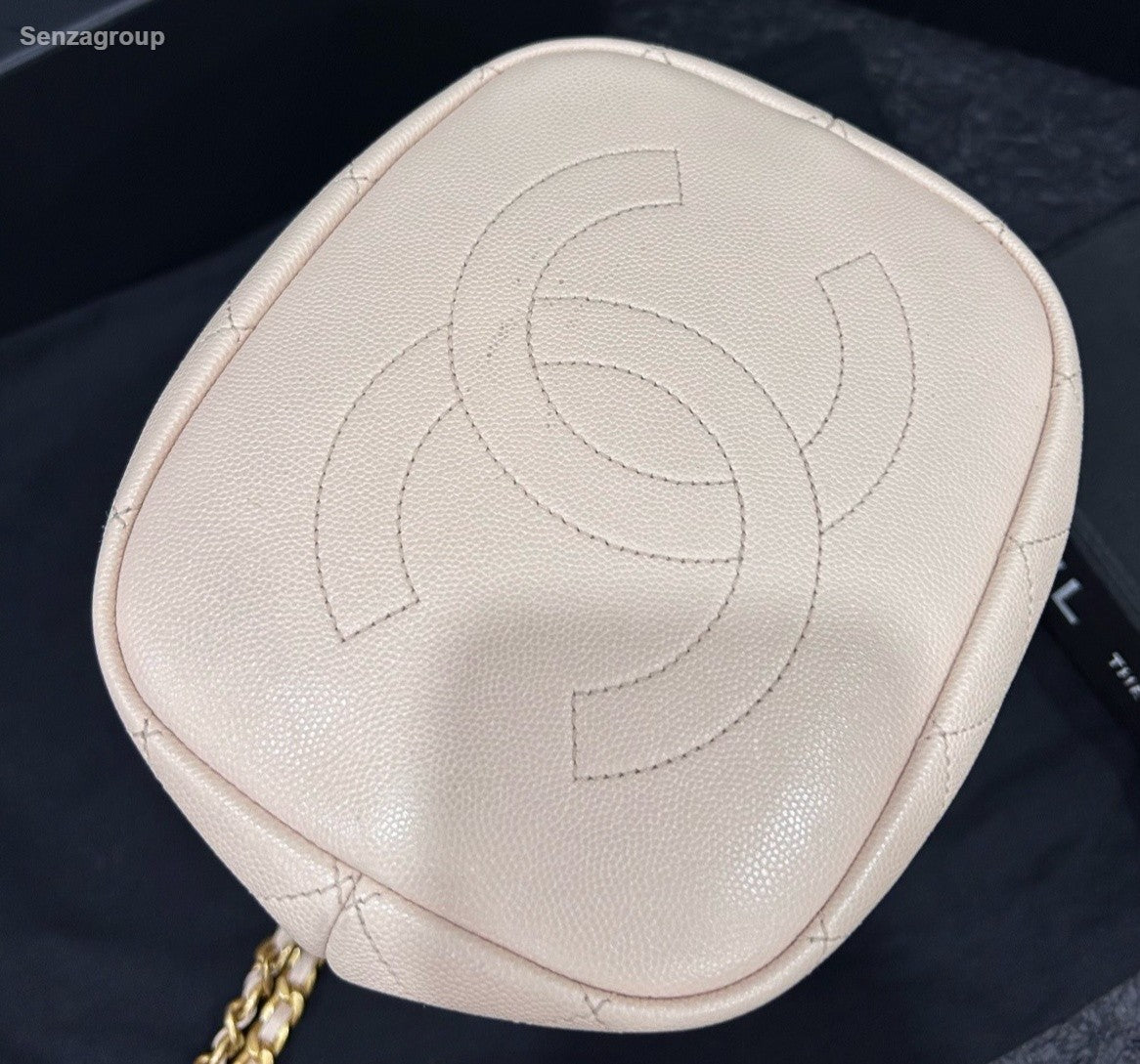 Chanel Diamond Calfskin Bucket Top Handle Chain Crossbody Pink Gold Women