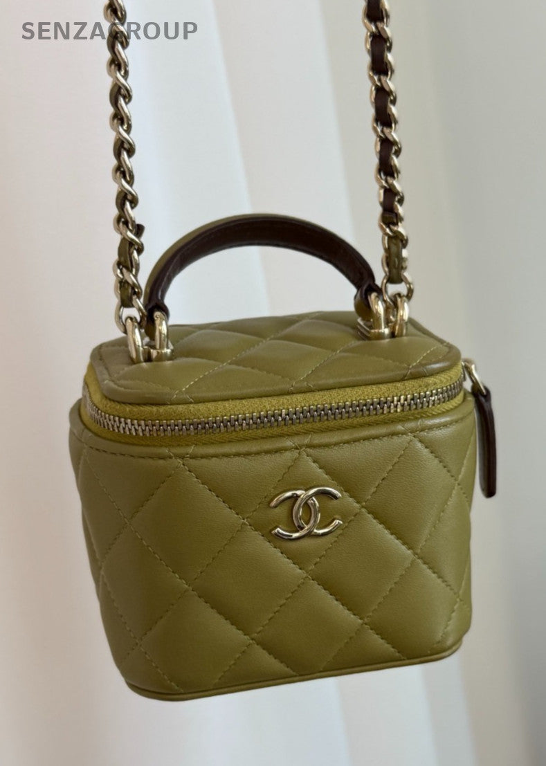 CHANEL Vanity Box mini Top handle 2way Chain Shoulder Handbag Women Olive green