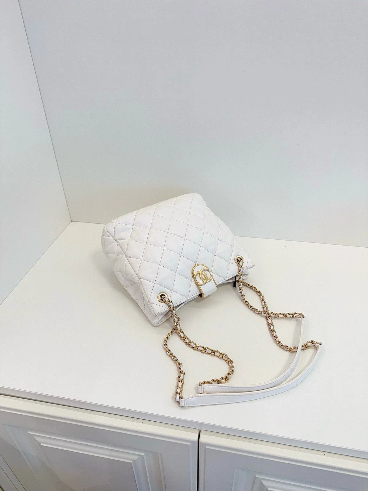 CHANEL White Gold Hardware Small Hobo Handbag For Women