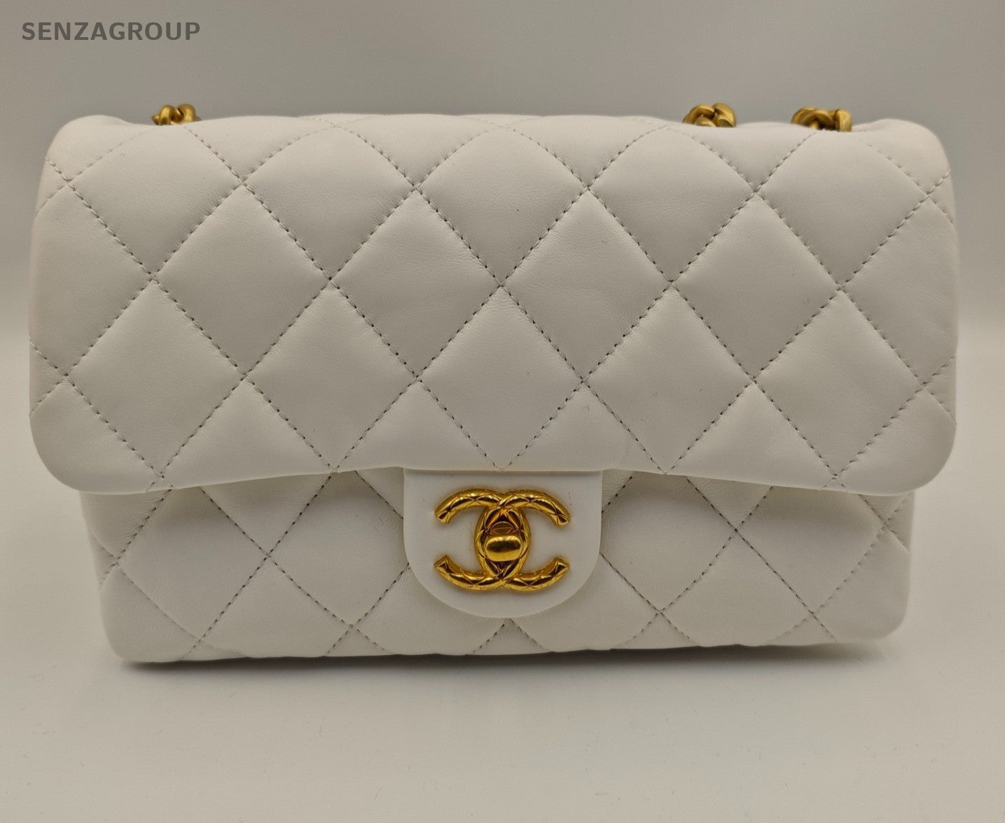 Chanel Classic Flap Mini Lambskin Chain Shoulder Bag White Gold Women Classic