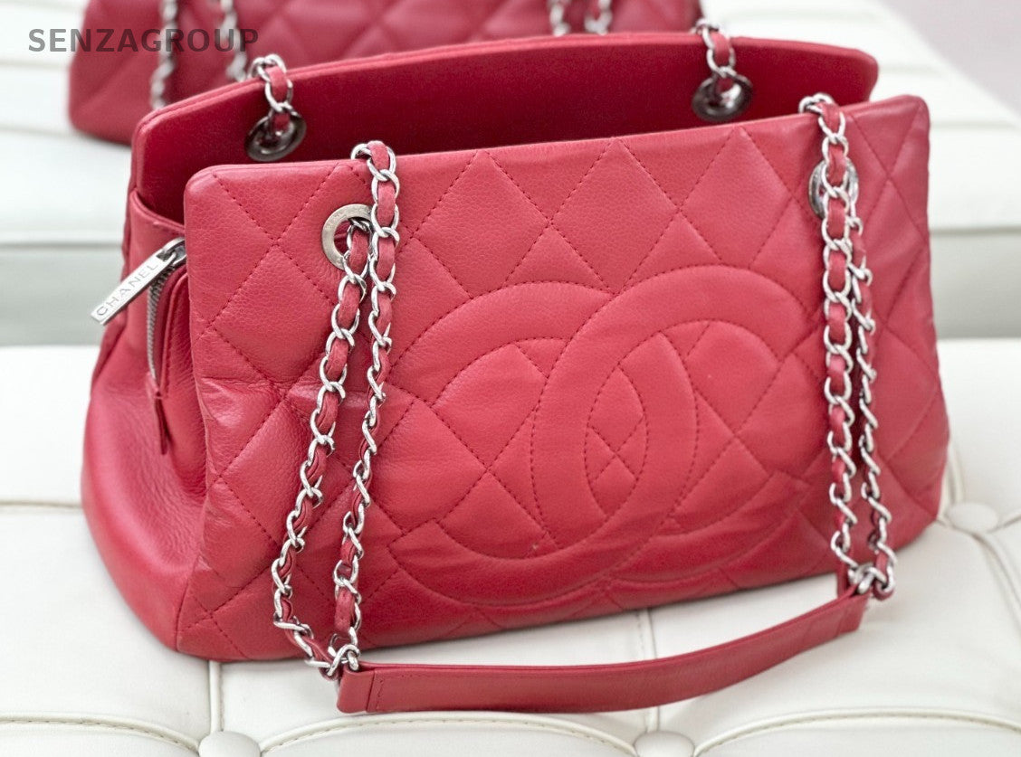 CHANEL 12C Calfskin CC Logo Chain Shoulder bag Red Silver Women