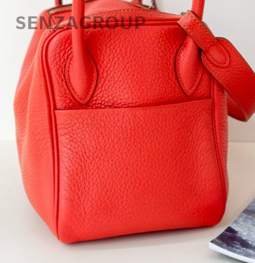 Hermes Lindy Calfskin Shoulder Bag Pink Silver Used Women Designer Classic