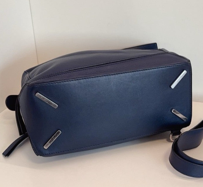 Loewe Puzzle MM Top Handle Shoulder Bag Crossbody Blue Silver Used Women Classic