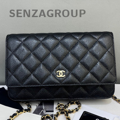 Chanel Caviar Leather Black Gold WOC Quilted Chain Crossbody Bag