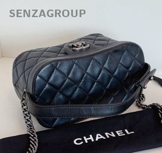 Chanel Bombay 2Way Top Handle Shoulder Bag Black Silver Women Classic